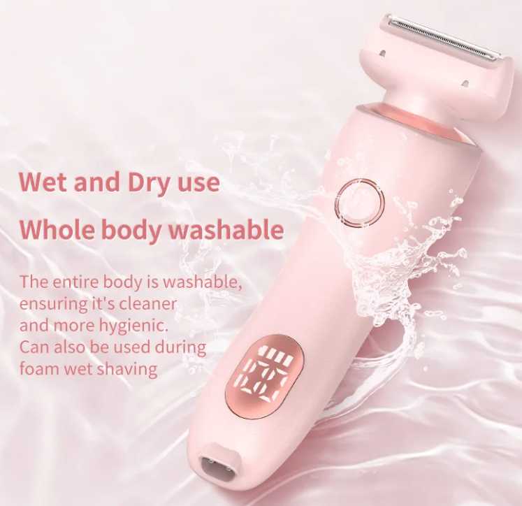 Pink wet and dry electric shaver, whole body washable for hygienic foam shaving