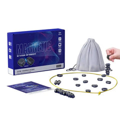 Magnetic strategy game for kids 9+, featuring magnetic discs, drawstring bag, and play mat for family fun
