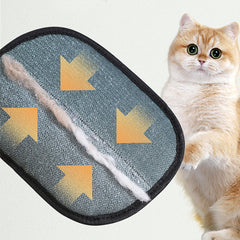 Cat grooming mitt removing fur from pet, ideal for pet owners and cat lovers