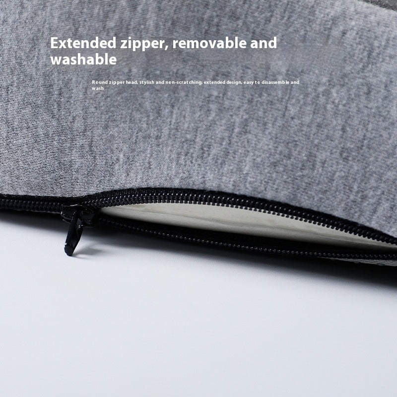 Gray washable pillow with extended zipper, removable cover, and round non-scratch zipper head