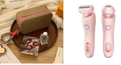 Pink cordless facial epilator and cleansing brush set with travel case, perfect gift for women