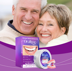 Silicone denture set for seniors, soft safe material, natural-looking smile solution