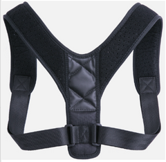 Black posture corrector brace with adjustable straps for back support and alignment