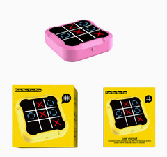 Pink electronic Tic Tac Toe game with yellow packaging, fun family gift for kids and adults