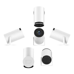 White security camera with multiple viewing angles, sleek modern design for home surveillance