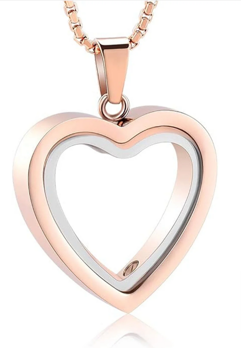 Rose gold heart pendant necklace with silver accent, perfect for gifting