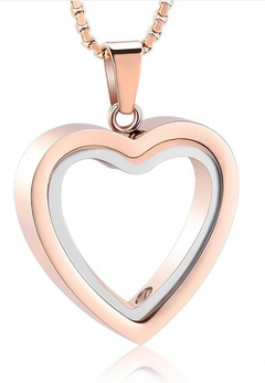 Rose gold heart pendant necklace with silver inner layer, elegant gift for her