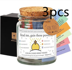 Color-coded Bible verse jar with inspirational quotes, cork lid, and gift box – perfect spiritual gift for family