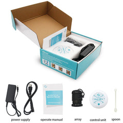 Ion detox foot spa kit with control unit, power supply, array, manual, and spoon for home wellness use