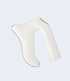 White ergonomic neck massager with gold trim, ideal gift for relaxation and self-care