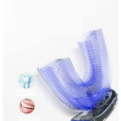 Blue U-shaped electric toothbrush for deep cleaning teeth and gums