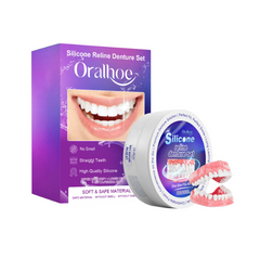 Silicone reline denture set with soft safe material, perfect fit for straight teeth, no smell