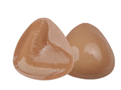 Beige silicone breast forms for post-mastectomy wear, soft and natural-looking