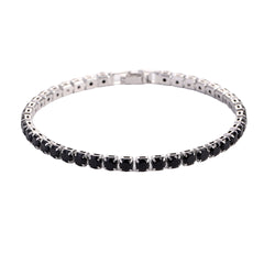 Elegant black gemstone tennis bracelet with silver-toned links, perfect for gifting