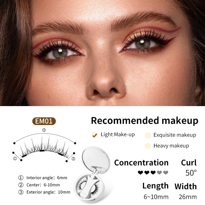 EM01 false eyelashes with 50° curl, 6-10mm length, for light to heavy makeup looks