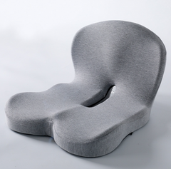 Gray ergonomic memory foam seat cushion with coccyx cutout for back pain relief