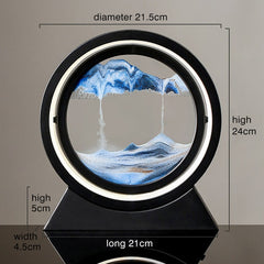 Blue sand art in circular frame with LED light, modern home decor gift, 21.5cm diameter