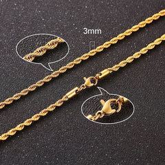 3mm gold rope chain necklace with lobster clasp, elegant gift for family