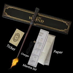 Magic wand gift set with glowing tip, ticket, charger, mantra list, and paper – perfect family present
