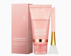 Collagen Night Wrapping Mask with applicator brush, pink packaging for nighttime skincare routine