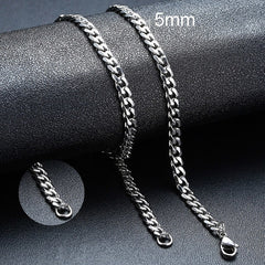 5mm stainless steel curb chain necklace with lobster clasp, sleek men's jewelry gift
