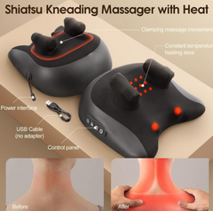 Shiatsu kneading massager with heat for neck and back relief, USB powered, includes control panel and heating nodes