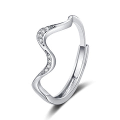Elegant silver wave ring with sparkling cubic zirconia, perfect gift for her