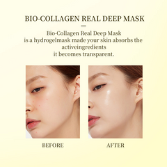 Bio-Collagen Real Deep Mask before and after results showing clearer, glowing skin