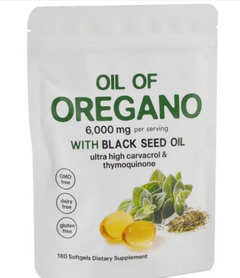 Oil of Oregano 6,000 mg with Black Seed Oil, 180 softgels, GMO dairy gluten free dietary supplement
