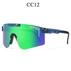 Viper CC12 sport sunglasses with green-blue gradient lens and splatter design, ideal for outdoor activities
