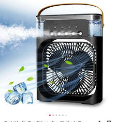 Portable air cooler fan with misting function, ideal for home or office cooling
