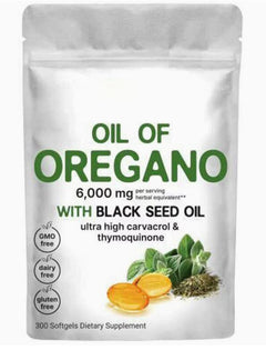 Oil of Oregano with Black Seed Oil, 6,000 mg, 300 softgels, GMO-free, dairy-free, gluten-free dietary supplement