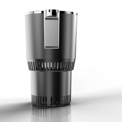 Sleek black car air purifier with chrome accents and vented design for clean cabin air