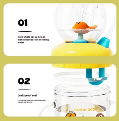 Cute whale spray sippy cup with leak-proof seal, fun baby drinking bottle