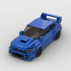 Blue LEGO-style sports car with spoiler, perfect gift for car enthusiasts and kids