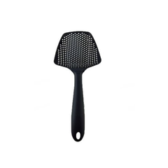 Black perforated kitchen slotted spatula for cooking and serving