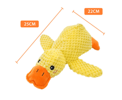 Yellow knitted duck plush toy, 25cm long, soft pet chew toy with orange beak and feet