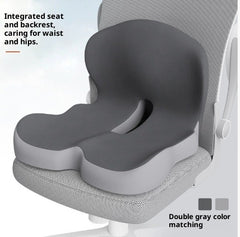 Ergonomic gray seat cushion with integrated backrest for waist and hip support