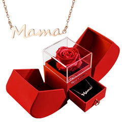 Mama necklace with preserved red rose in gift box, perfect for mom gifts and family presents