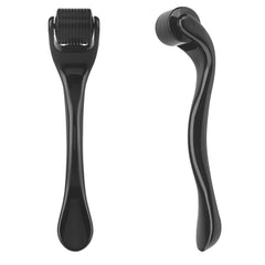 Black derma roller with microneedles for facial skincare and beauty routines