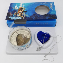 Wish Pearl Necklace gift set with mermaid box, heart display, and live oyster for surprise pearl