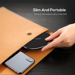 Slim portable wireless charger, 6.5mm thin, fits in bag with phone, easy carry gift
