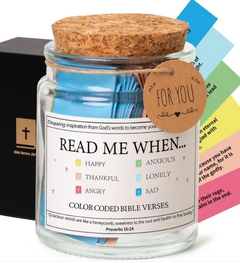 Color-coded Bible verses in glass jar for emotional moments, perfect inspirational gift for family and friends