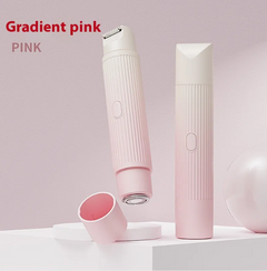 Gradient pink electric shaver for women, sleek design with charging base, beauty grooming tool