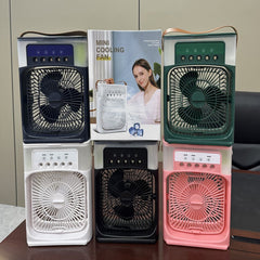 Portable mini cooling fans in multiple colors with misting feature for home or office use
