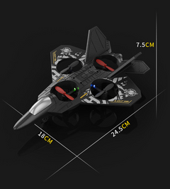 Black fighter jet drone with red propellers, 24.5cm wingspan, kids toy gift