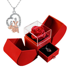 Mother daughter heart necklace with red rose gift set, perfect for mom gifts or family presents