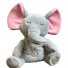 Soft gray plush elephant with pink ears, perfect baby shower or newborn gift for kids