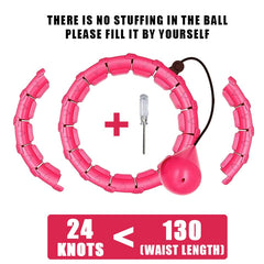 Pink adjustable waist training belt with 24 knots, fillable ball, and tool for custom fit