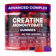 Creatine Monohydrate Gummies, 8000mg per serving, sugar-free, vegan-friendly, advanced complex with B6, B12, BCAA